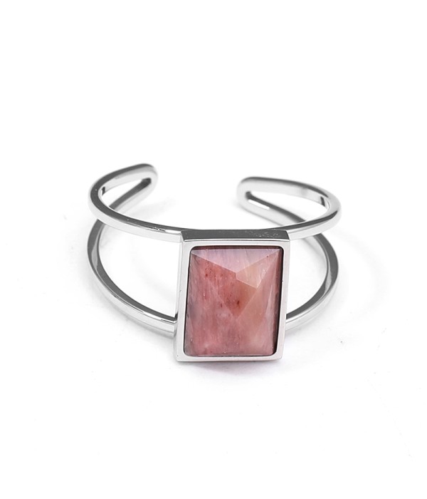 Anillo abierto plateado con piedra rectangular