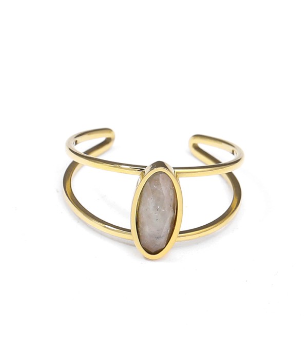 Anillo abierto dorado con piedra ovalada puntiaguda