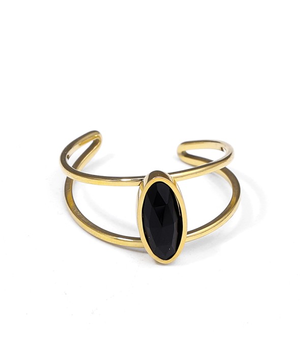 Anillo abierto dorado con piedra ovalada puntiaguda