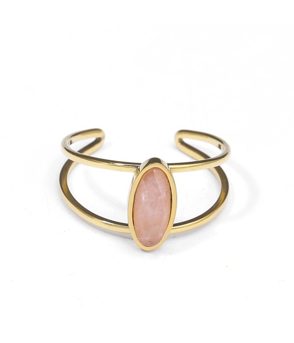 Anillo abierto dorado con piedra ovalada puntiaguda