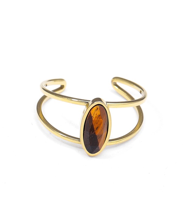 Anillo abierto dorado con piedra ovalada puntiaguda