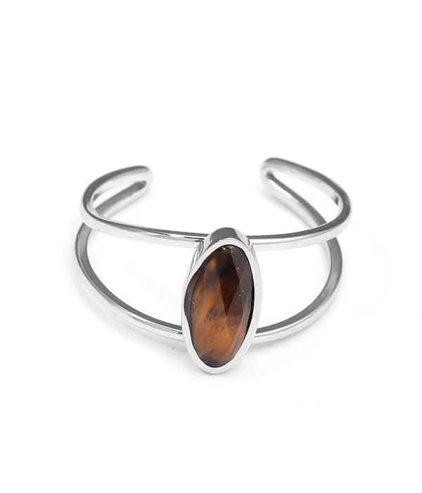 Anillo abierto plateado con piedra ovalada puntiaguda