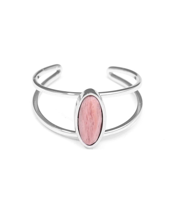 Anillo abierto plateado con piedra ovalada puntiaguda