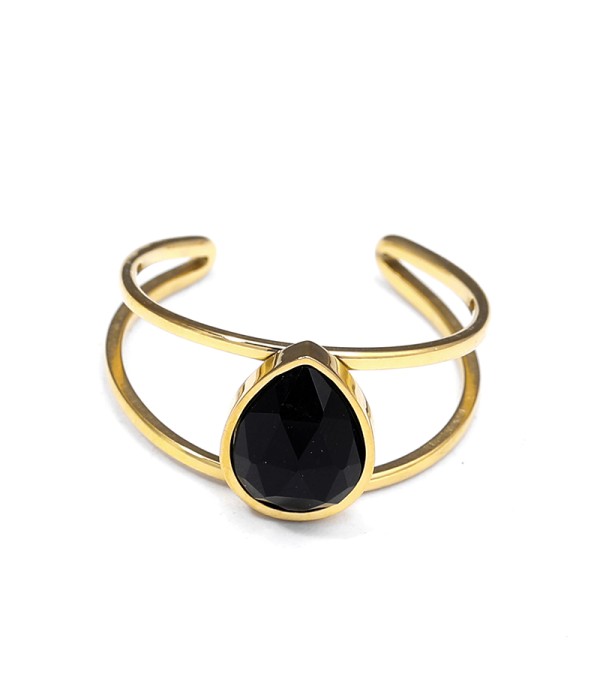 Anillo abierto dorado con piedra en forma de gota