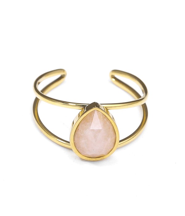 Anillo abierto dorado con piedra en forma de gota