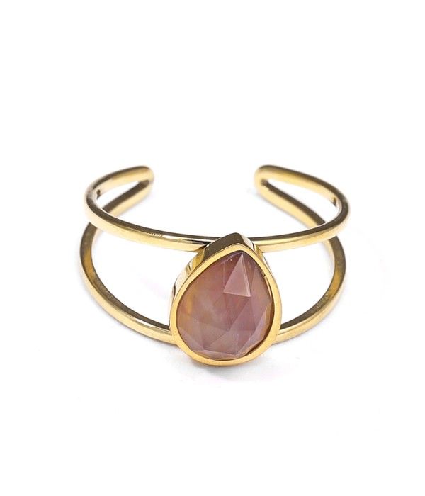 Anillo abierto dorado con piedra en forma de gota