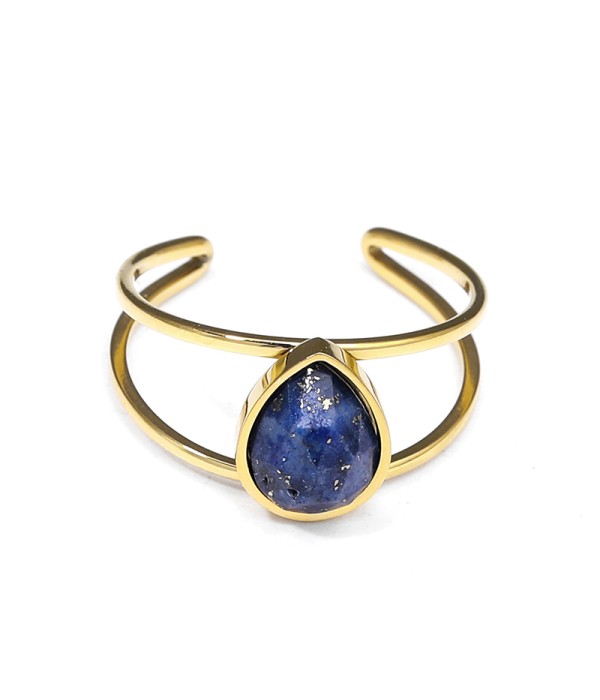 Anillo abierto dorado con piedra en forma de gota