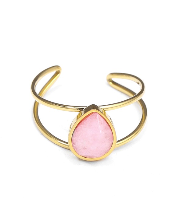 Anillo abierto dorado con piedra en forma de gota