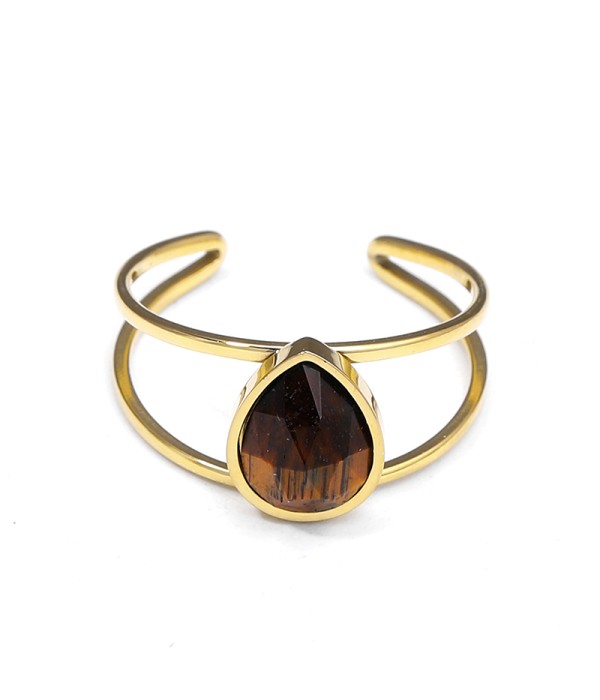 Anillo abierto dorado con piedra en forma de gota