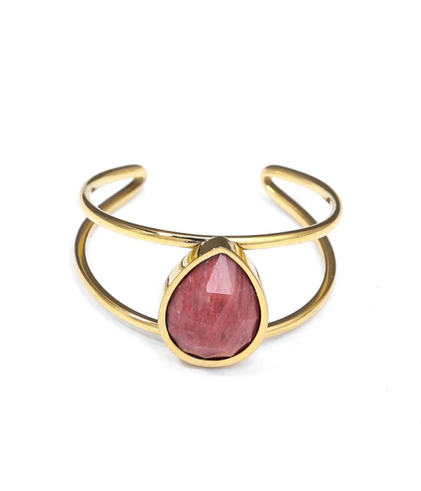 Anillo abierto dorado con piedra en forma de gota