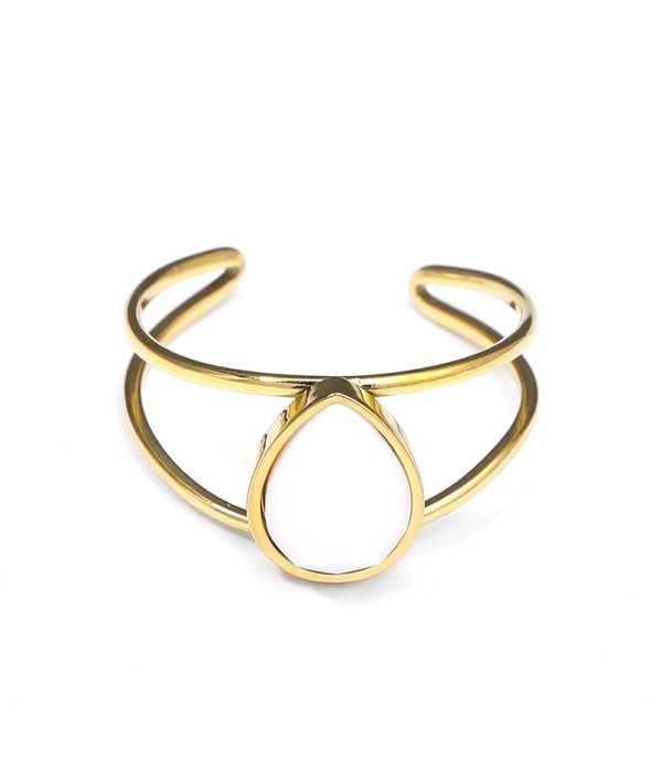 Anillo abierto dorado con piedra en forma de gota