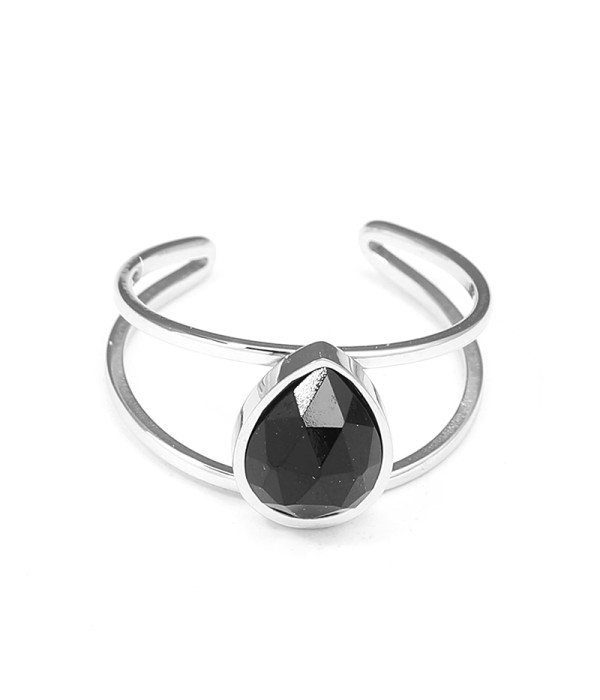 Anillo abierto plateado con piedra en forma de gota