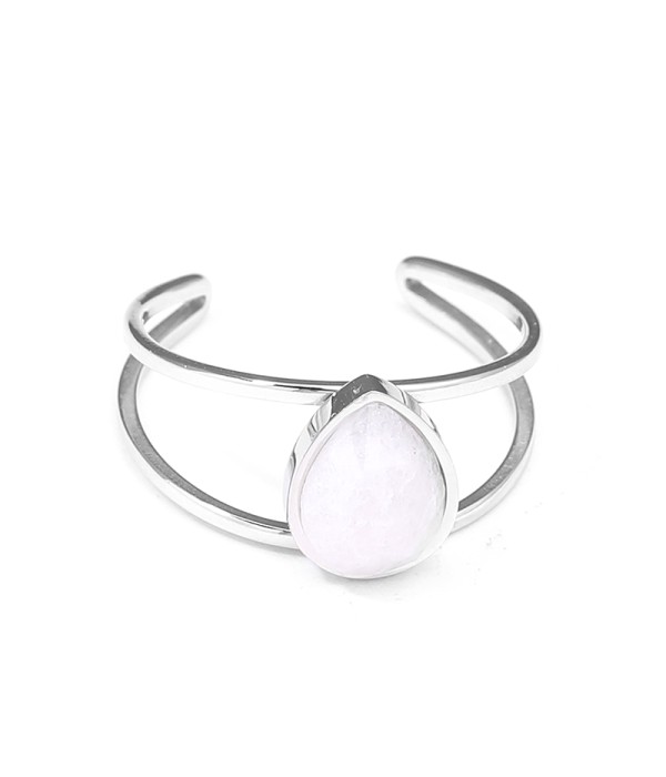 Anillo abierto plateado con piedra en forma de gota