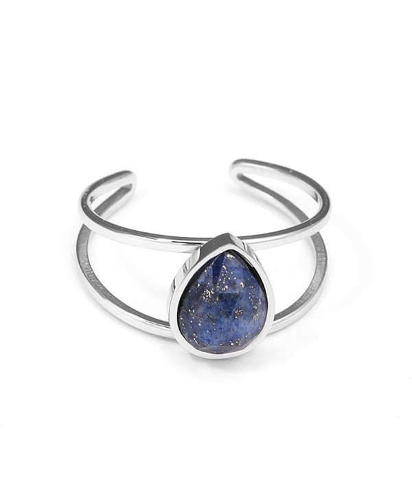 Anillo abierto plateado con piedra en forma de gota