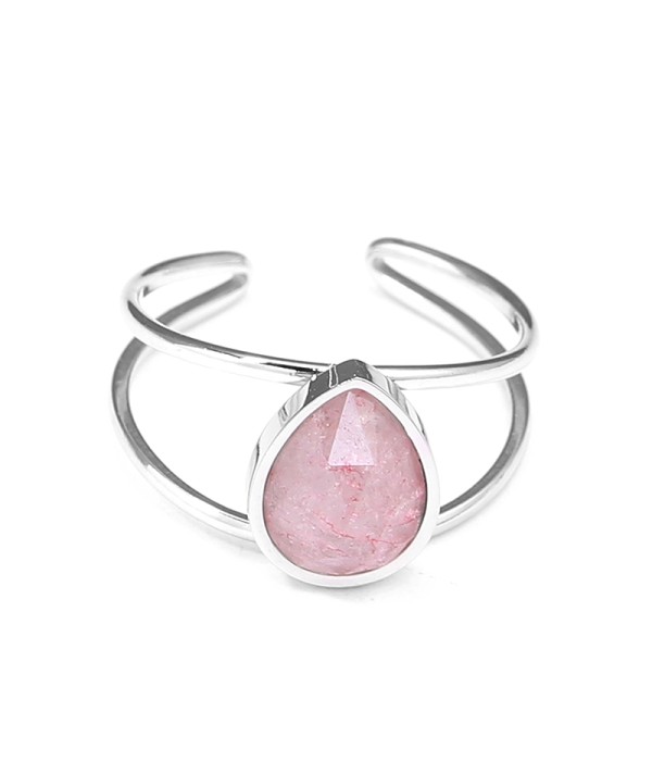 Anillo abierto plateado con piedra en forma de gota