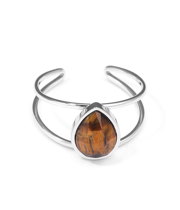 Anillo abierto plateado con piedra en forma de gota