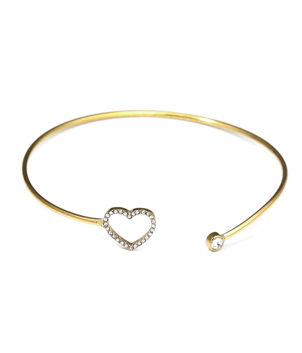 Pulsera rígida dorada con corazón de circonitas
