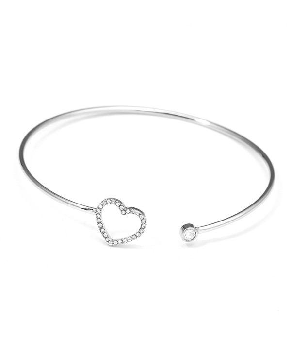 Pulsera rígida plateada con corazón de circonitas