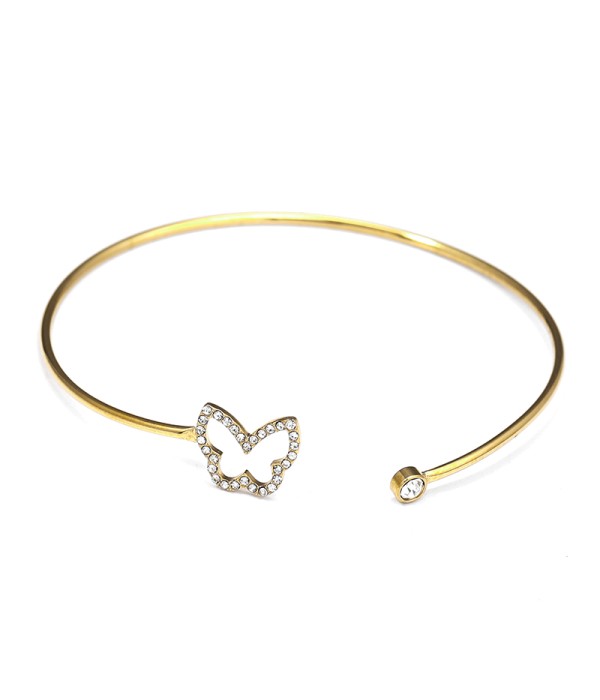 Pulsera rígida dorada con mariposa de circonitas