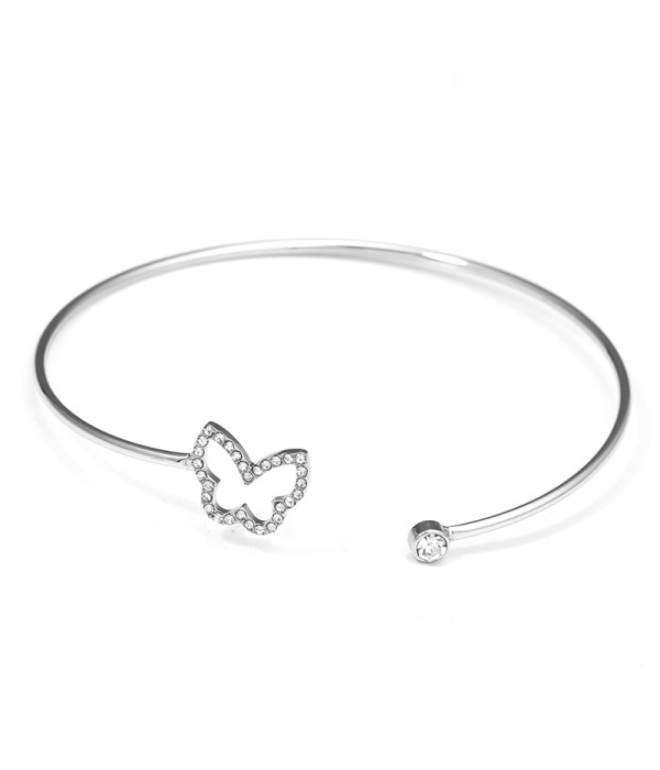 Pulsera rígida plateada con mariposa de circonitas