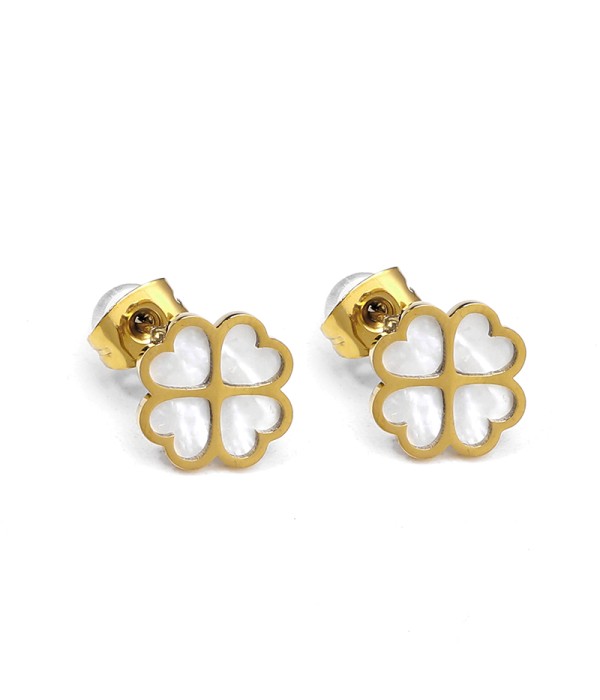Pendientes trébol dorado con nácar blanco