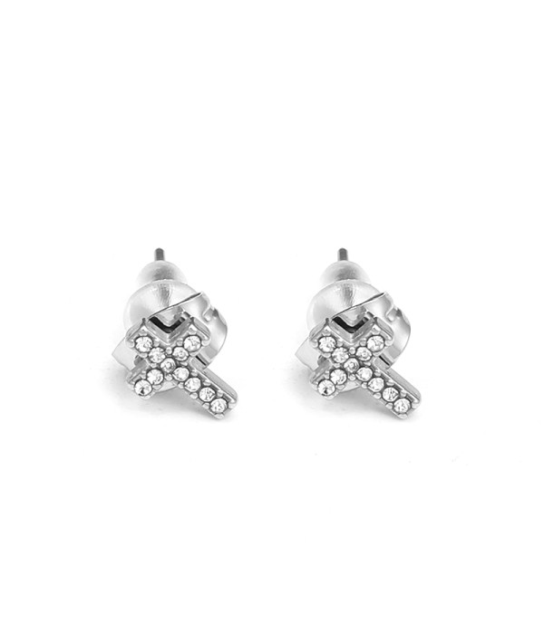 Pendientes de cruz plateada con circonitas
