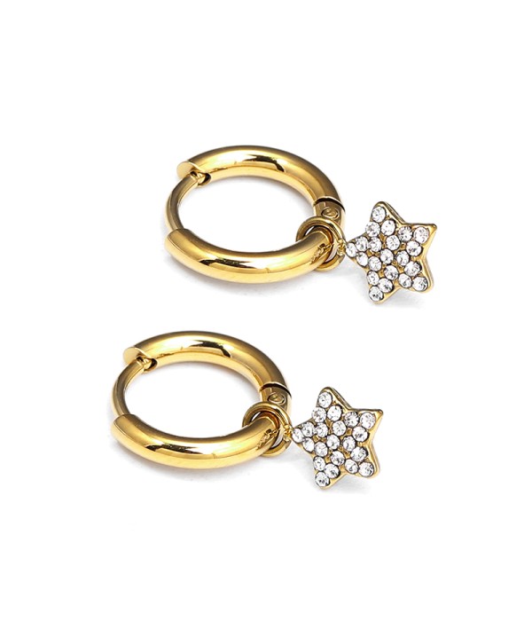 Pendientes de aros dorados con colgante estrella de circonitas
