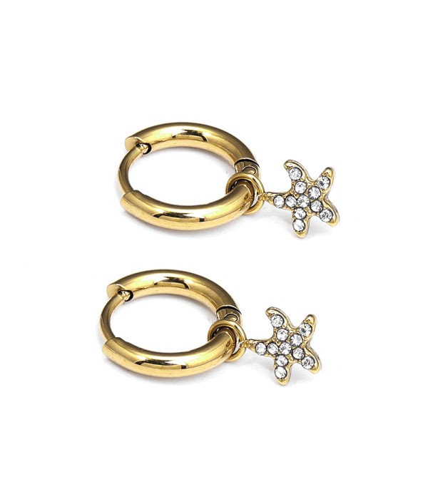 Pendientes de aros dorados con colgante estrella de mar de circonitas