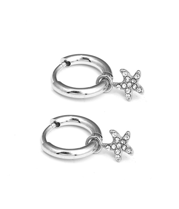 Pendientes de aros plateados con colgante estrella de mar de circonitas