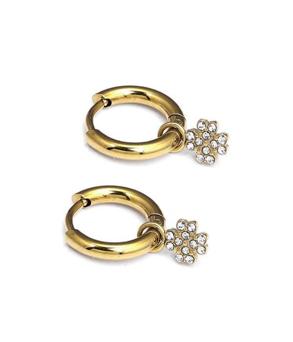 Pendientes de aros dorados con colgante trébol de circonitas