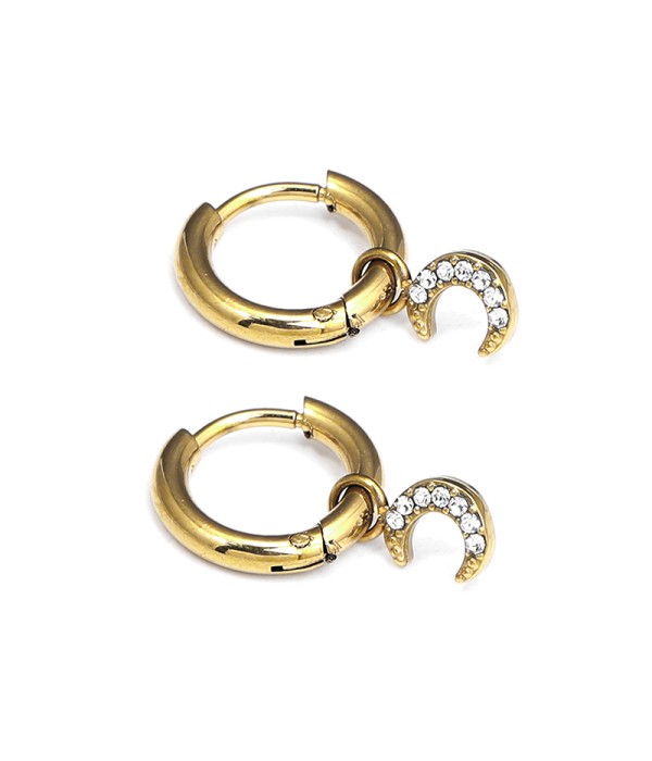 Pendientes de aros dorados con colgante luna de circonitas