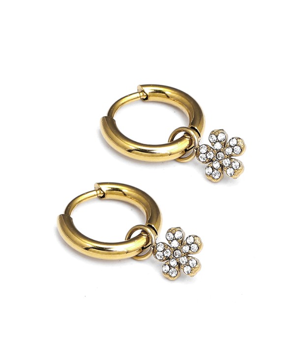Pendientes de aros dorados con colgante flor de circonitas