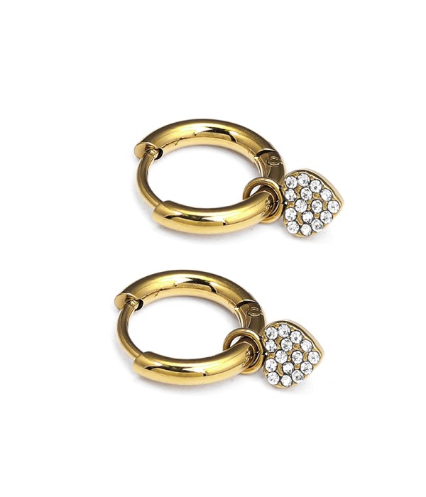 Pendientes de aros dorados con colgante corazón de circonitas