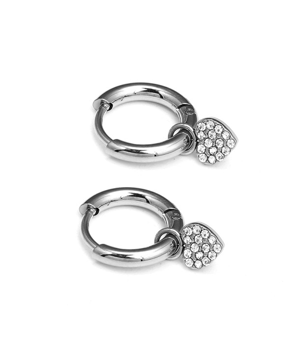 Pendientes de aros plateados con colgante corazón de circonitas