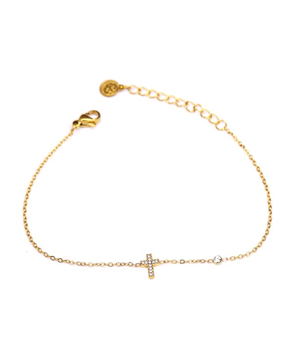 Pulsera dorada con cruz de circonitas