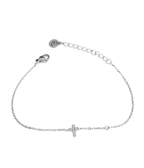 Pulsera plateada con cruz de circonitas