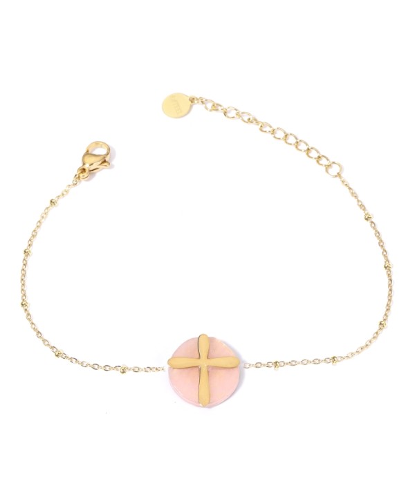 Pulseras doradas con cruz multicolores