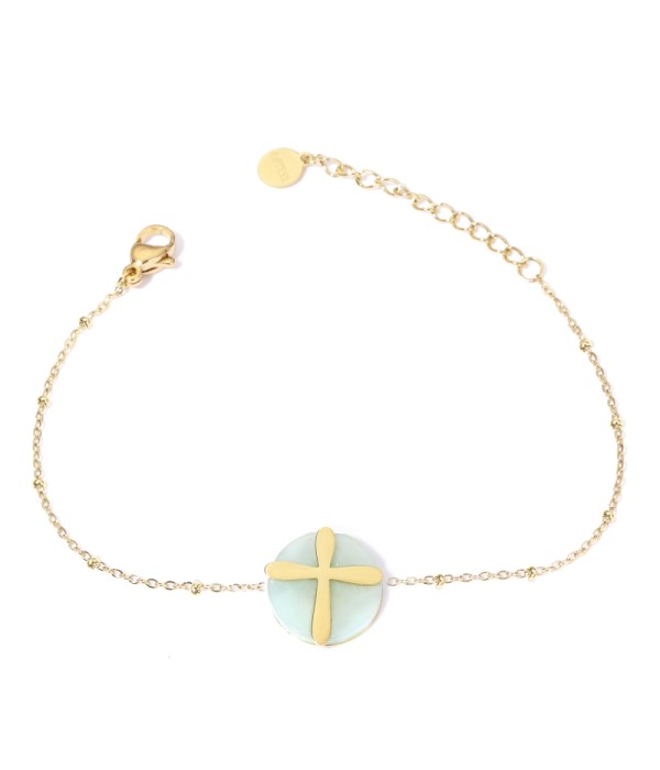 Pulseras doradas con cruz multicolores