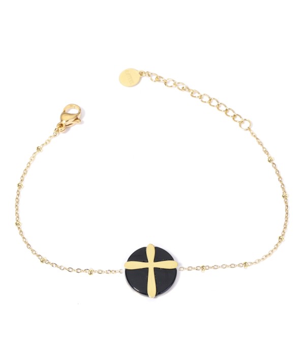 Pulseras doradas con cruz multicolores