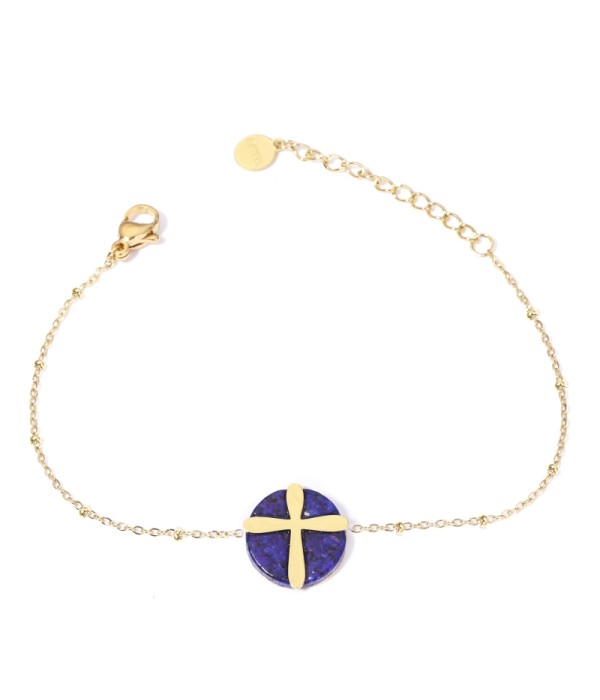 Pulseras doradas con cruz multicolores