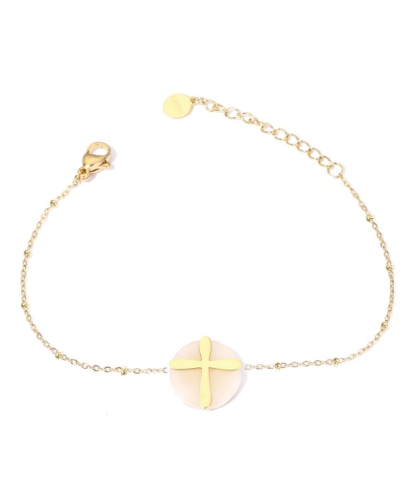 Pulseras doradas con cruz multicolores