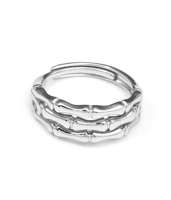 Anillo plateado triple estilo bambú