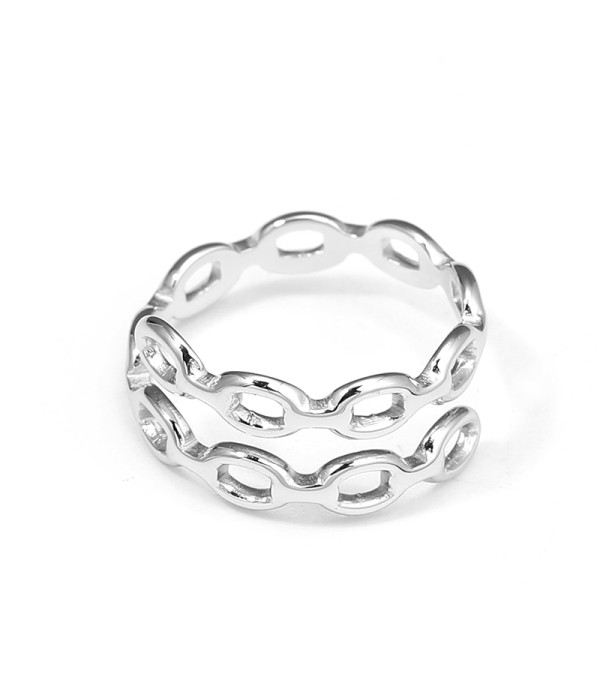Anillo plateado de doble cadena calada