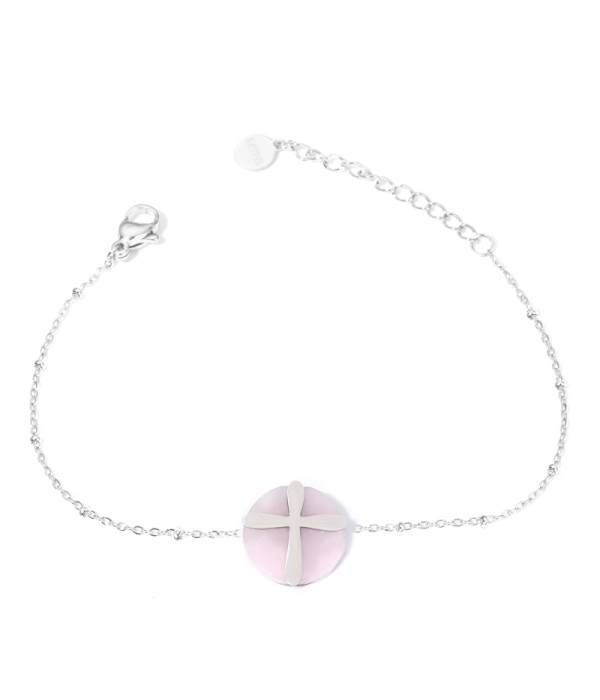 Pulseras plateadas con cruz multicolores