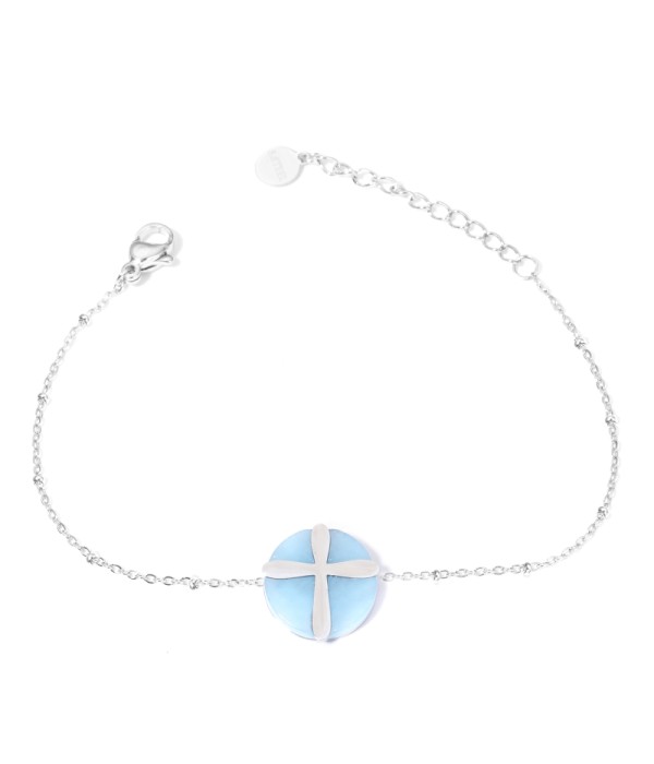 Pulseras plateadas con cruz multicolores