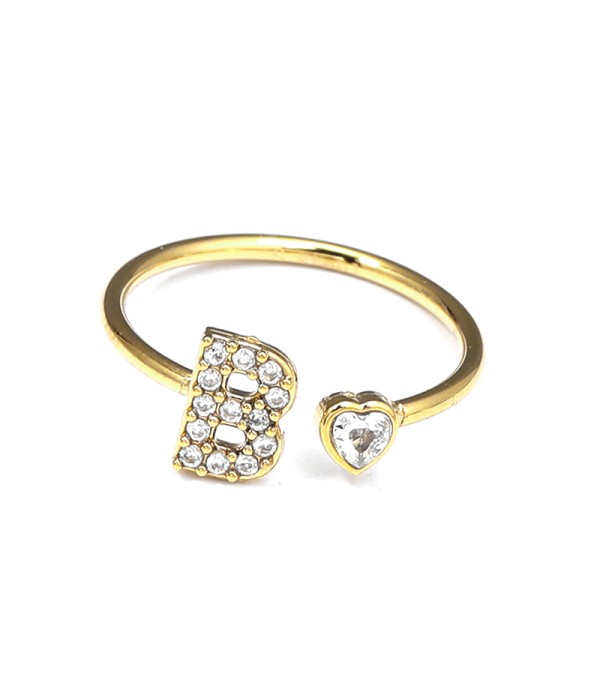 Anillo dorado con letra B y corazón de circonita