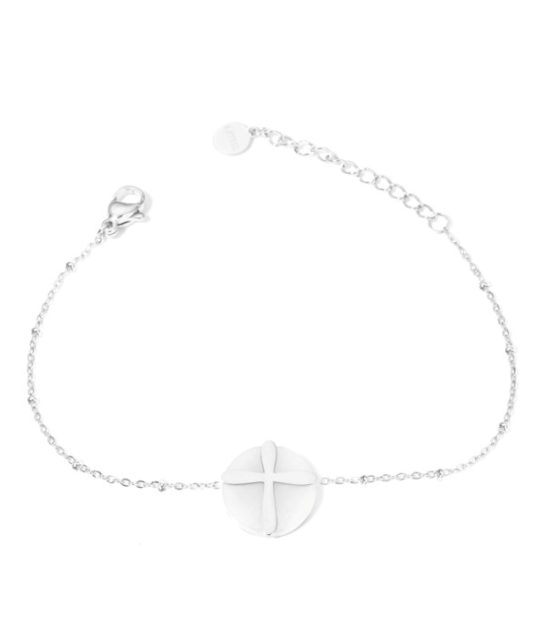 Pulseras plateadas con cruz multicolores