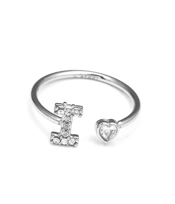 Anillo plateado con letra I y corazón de circonita