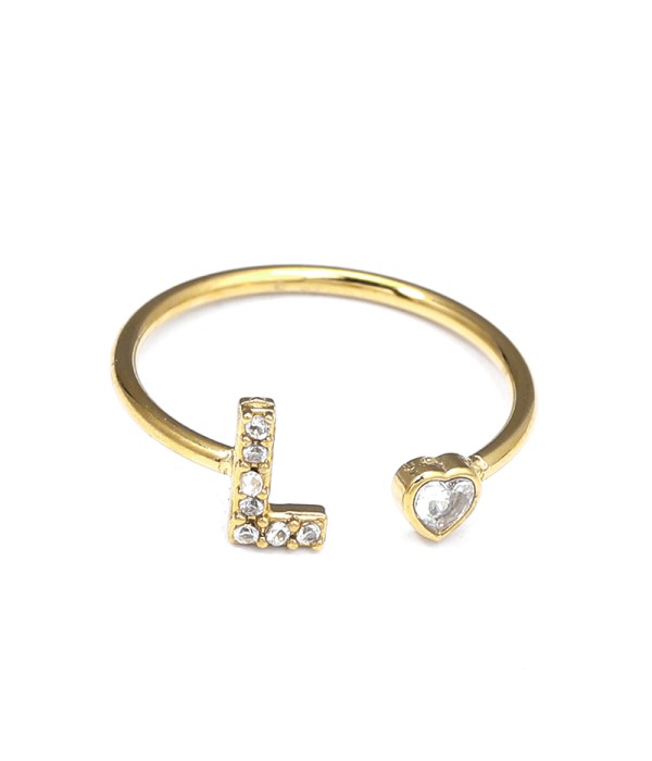 Anillo dorado con letra L y corazón de circonita