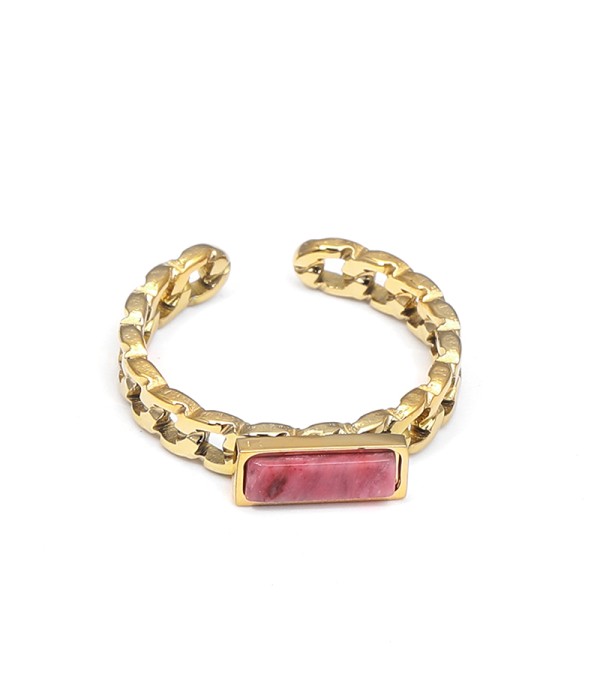 Anillo dorado tipo cadena con piedra rectangular